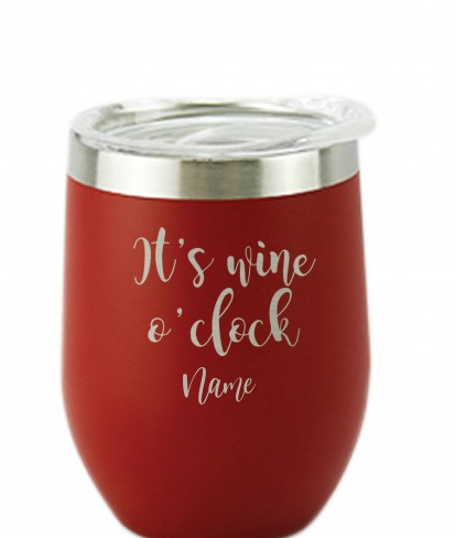 It's Wineó Clock Red, Personalised Insulated, Stainless Steel Tumbler with Lid